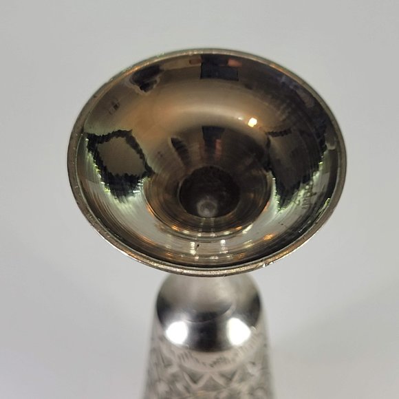 Etched Silver Plate Over Brass Cordial Cup Flute World Gift ZY India 5" set of 4 - Picture 6 of 7